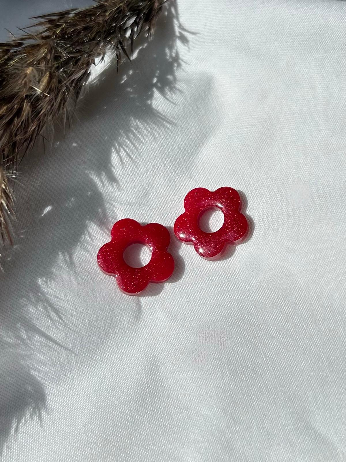 Pampilles fleurs rouges nacrées