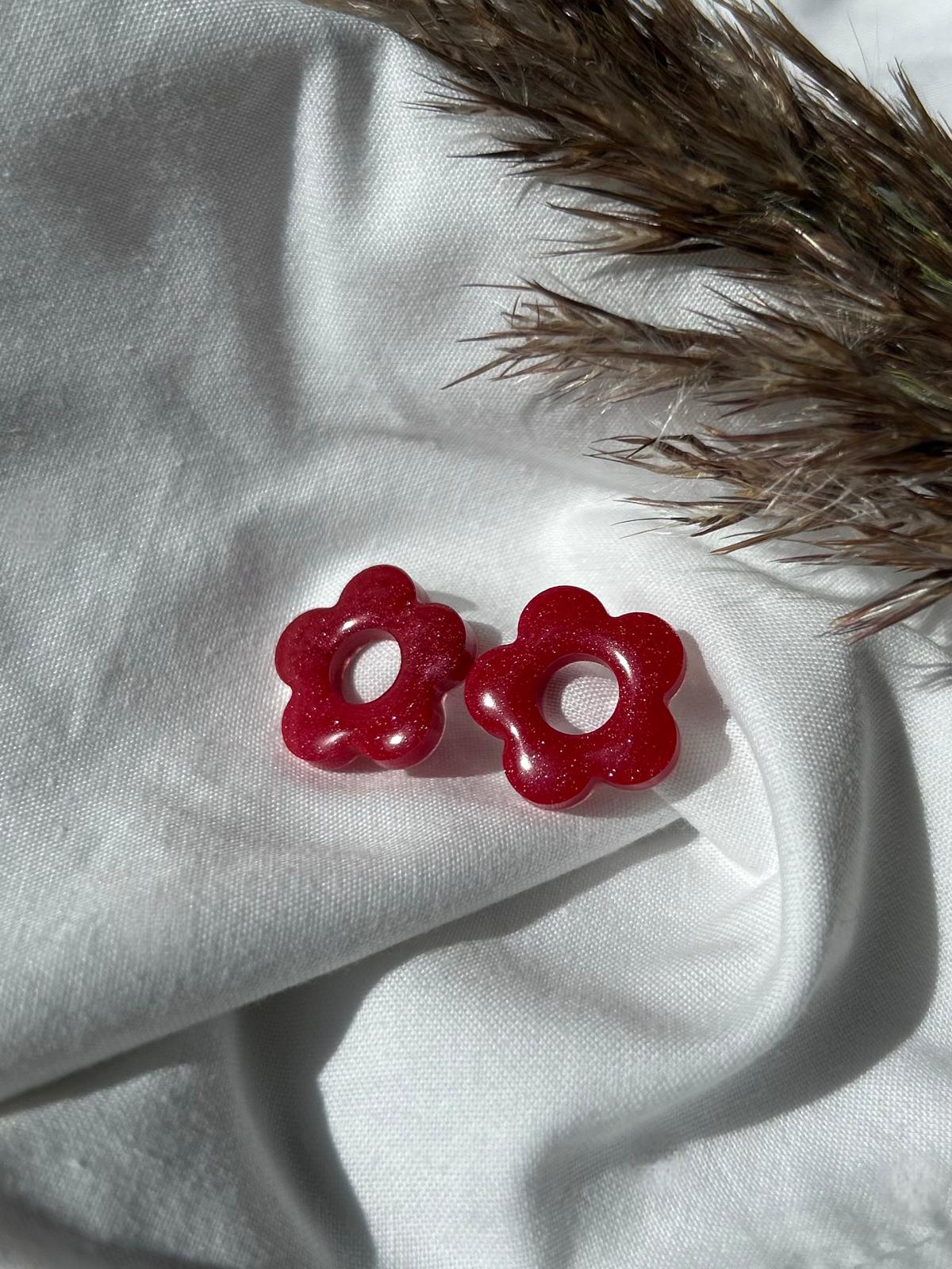 Pampilles fleurs rouges nacrées